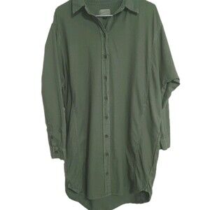Universal Thread Green Long-sleeve Button-up Shirt Dress Sz M High Low
